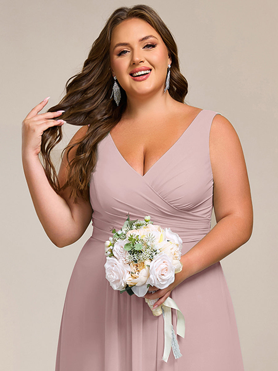 Strapless Pleated V-Neck A-Line Maxi Chiffon Bridesmaid Dress #color_Lilac