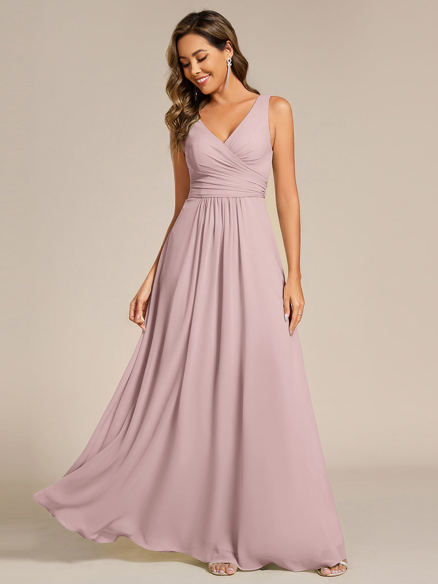 Strapless Pleated V-Neck A-Line Maxi Chiffon Bridesmaid Dress #color_Lilac