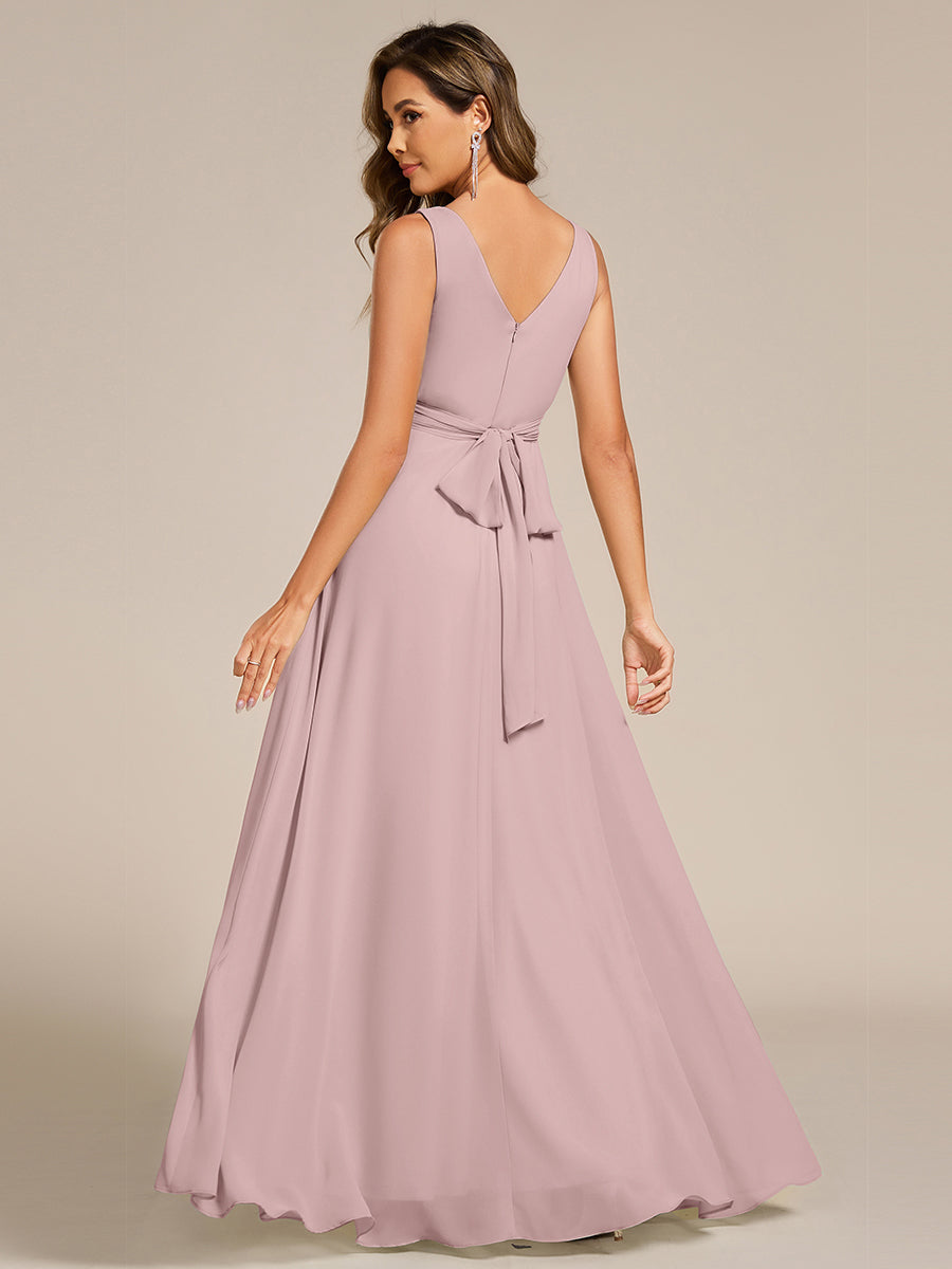 Strapless Pleated V-Neck A-Line Maxi Chiffon Bridesmaid Dress #color_Lilac
