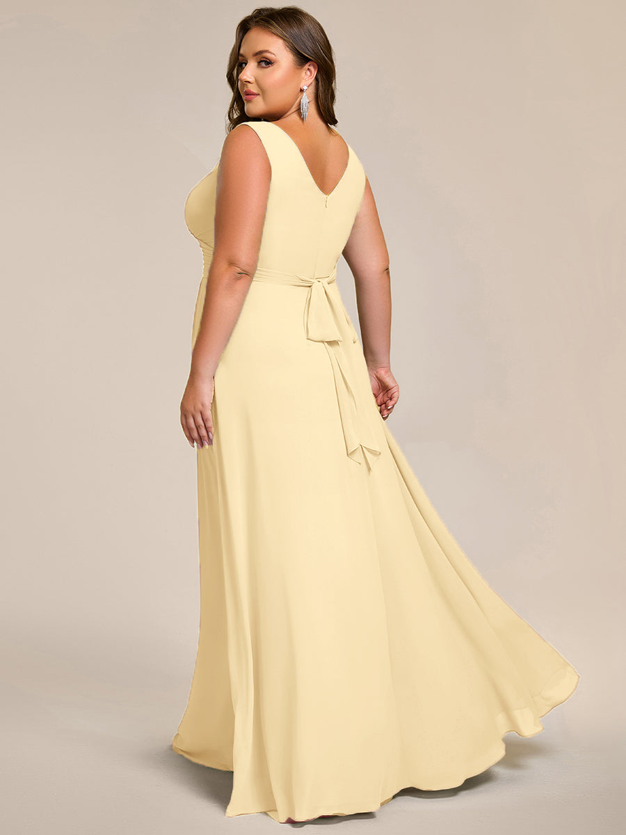 Strapless Pleated V-Neck A-Line Maxi Chiffon Bridesmaid Dress #color_Yellow