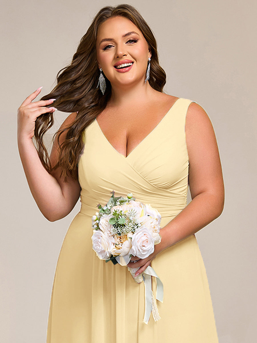 Strapless Pleated V-Neck A-Line Maxi Chiffon Bridesmaid Dress #color_Yellow
