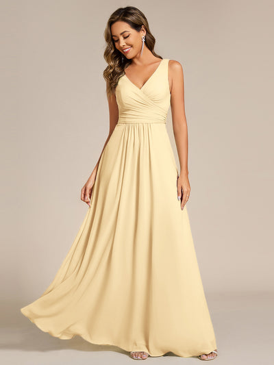 Strapless Pleated V-Neck A-Line Maxi Chiffon Bridesmaid Dress #color_Yellow