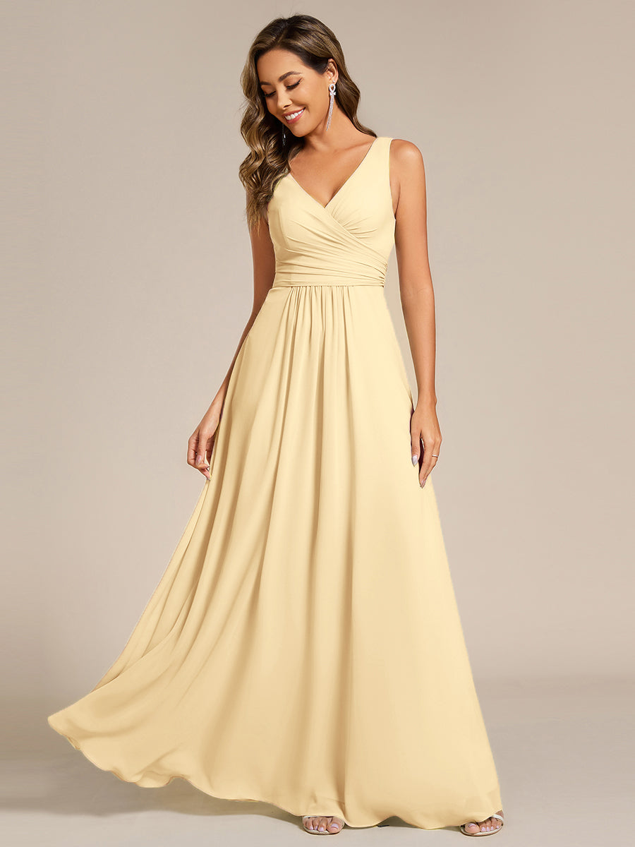 Strapless Pleated V-Neck A-Line Maxi Chiffon Bridesmaid Dress #color_Yellow