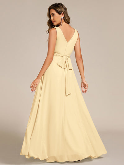 Strapless Pleated V-Neck A-Line Maxi Chiffon Bridesmaid Dress #color_Yellow