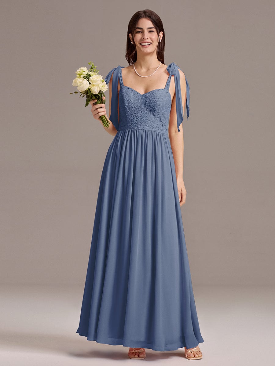Chiffon Sweetheart Neck Bow Tie Backless A-Line Lace Bridesmaid Dress #color_Dusty Blue