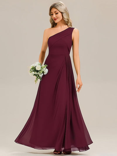 Flowing Ribbons Chiffon Sleeveless Bridesmaid Dress #color_Burgundy