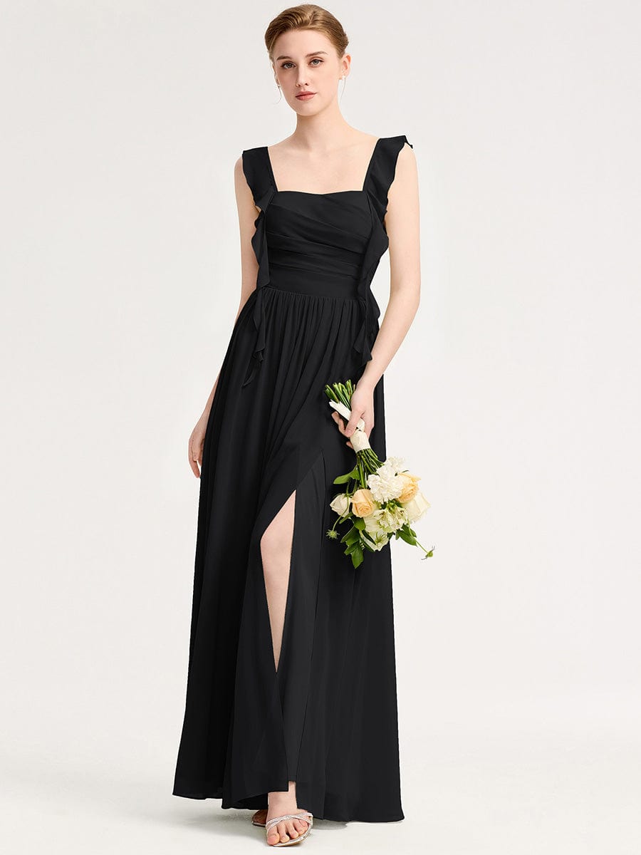 Flowing Ribbon Chiffon Bridesmaid dress #color_Black