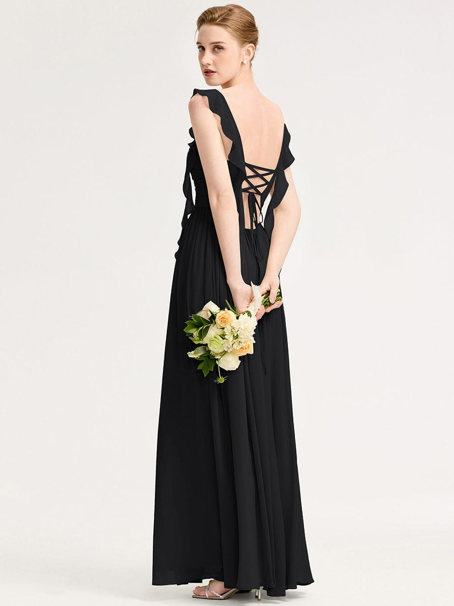 Flowing Ribbon Chiffon Bridesmaid dress #color_Black
