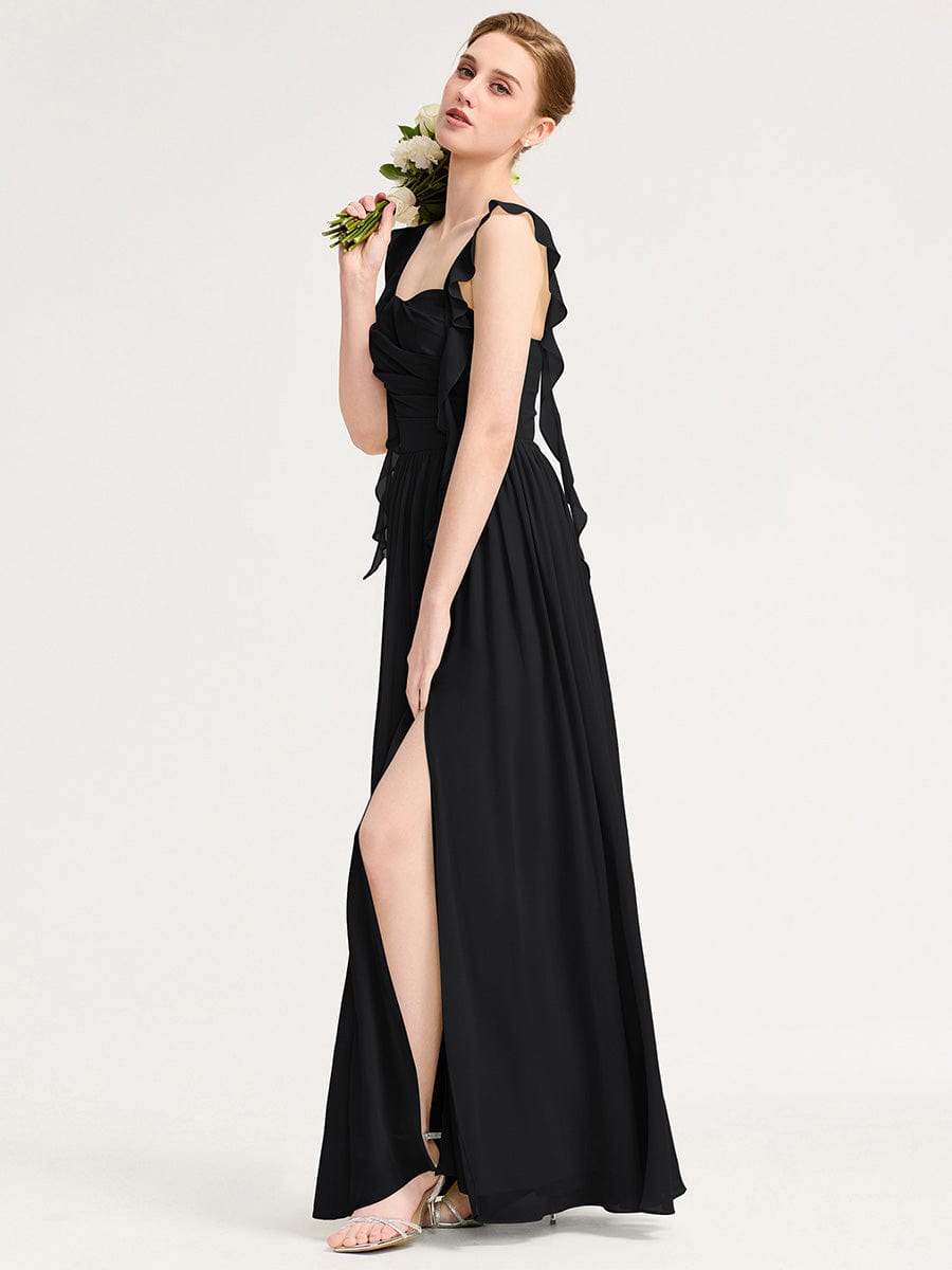 Flowing Ribbon Chiffon Bridesmaid dress #color_Black