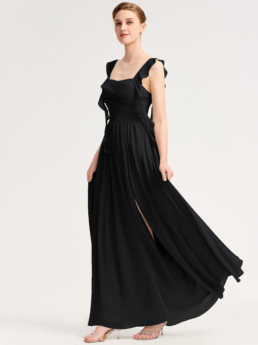 Flowing Ribbon Chiffon Bridesmaid dress #color_Black