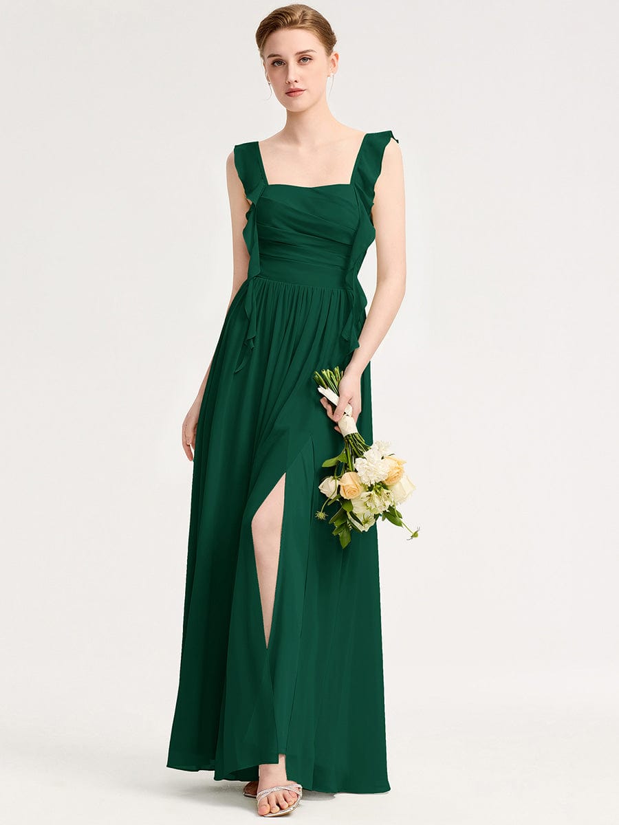 Flowing Ribbon Chiffon Bridesmaid dress #color_Dark Green