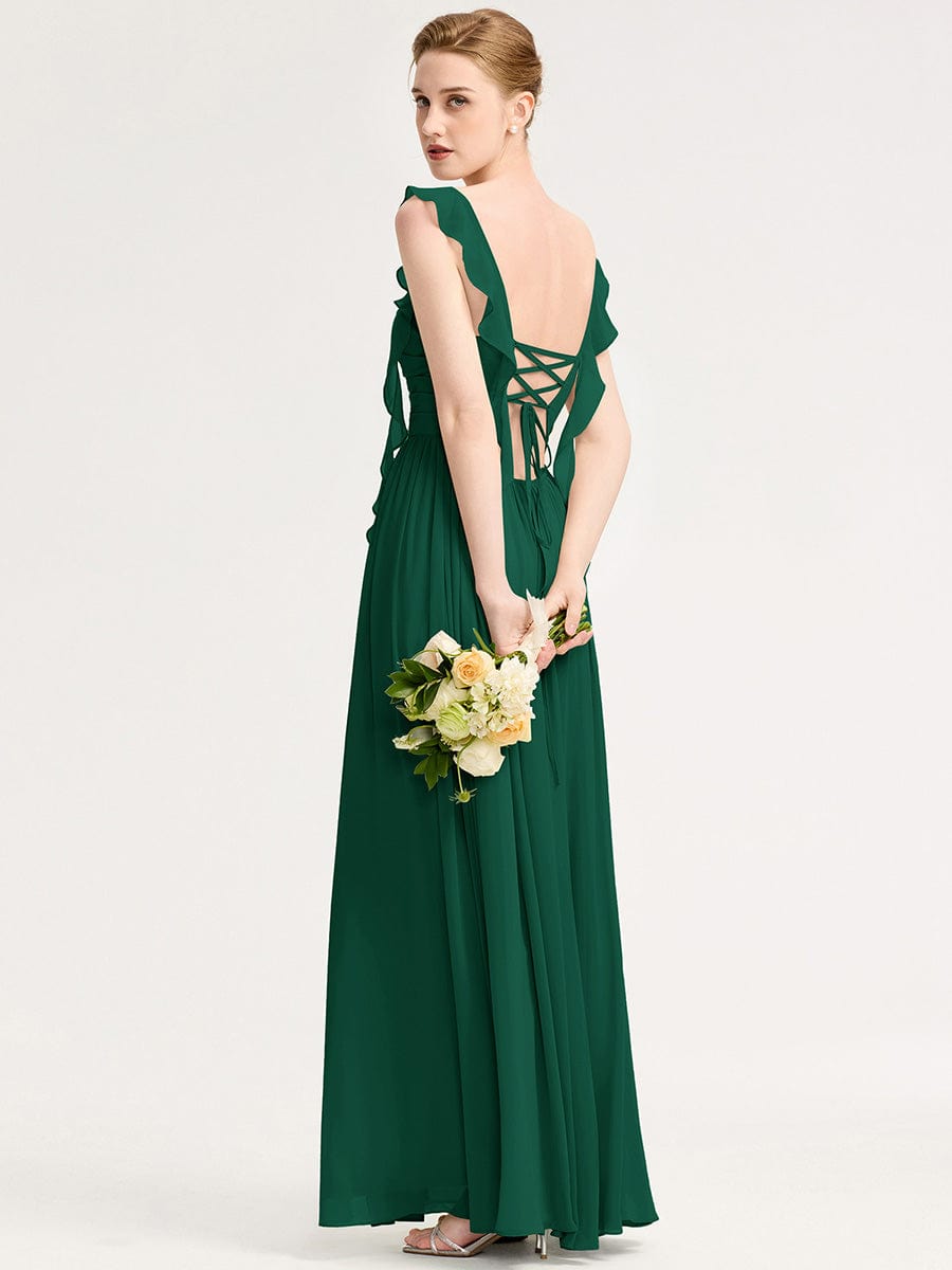 Flowing Ribbon Chiffon Bridesmaid dress #color_Dark Green