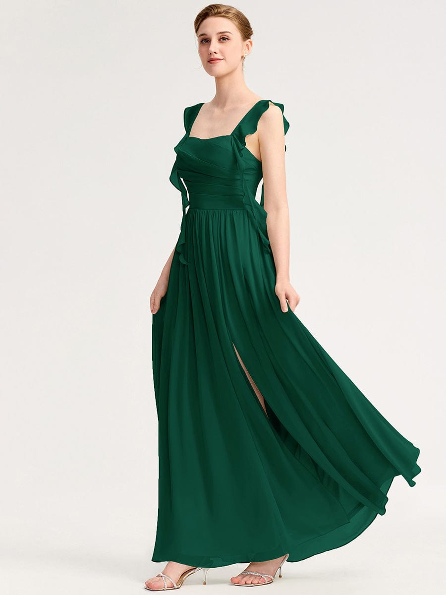Flowing Ribbon Chiffon Bridesmaid dress #color_Dark Green