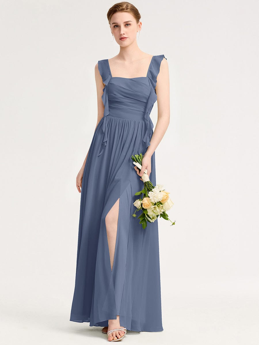 Flowing Ribbon Chiffon Bridesmaid dress #color_Dusty Blue