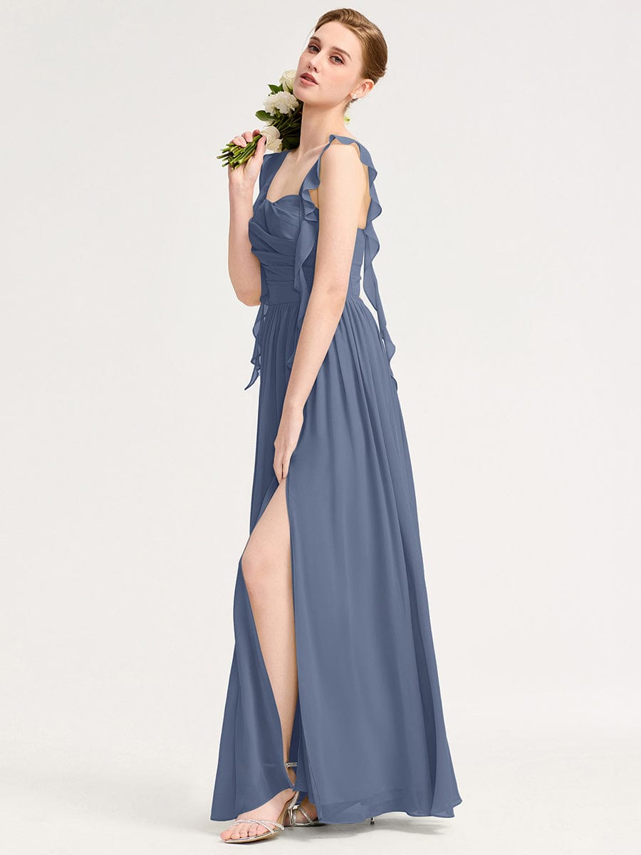 Flowing Ribbon Chiffon Bridesmaid dress #color_Dusty Blue
