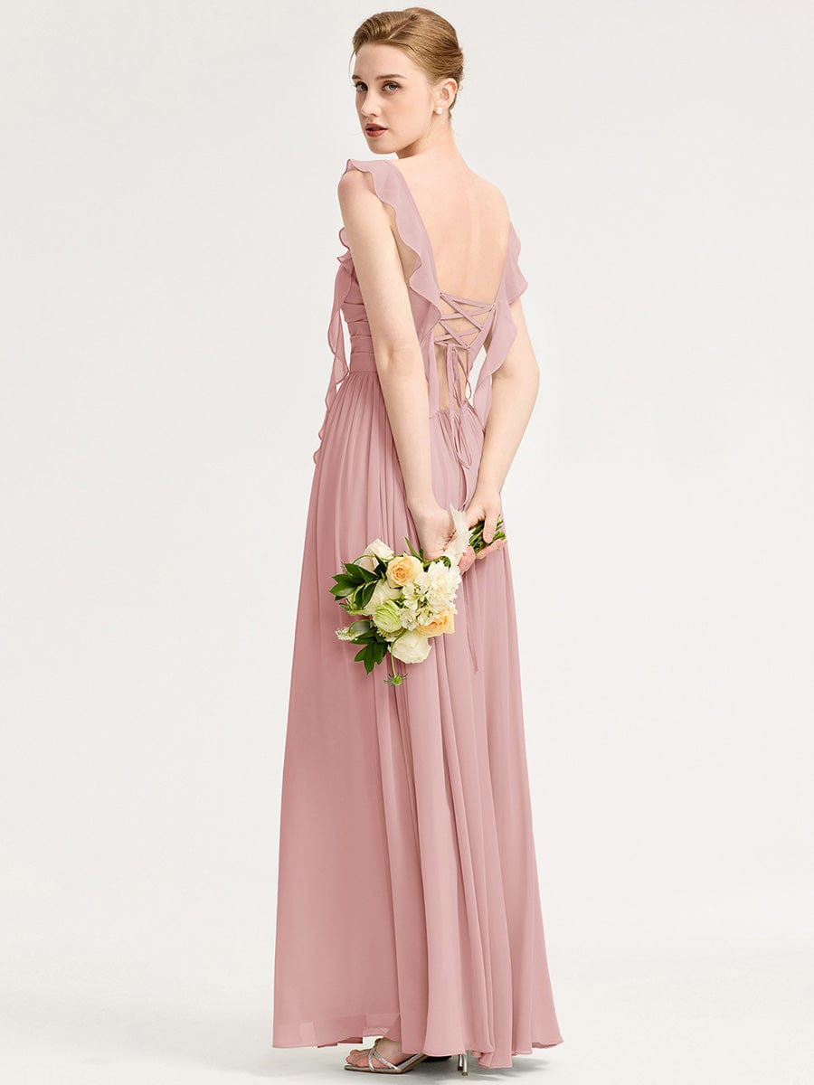 Flowing Ribbon Chiffon Bridesmaid dress #color_Dusty Rose