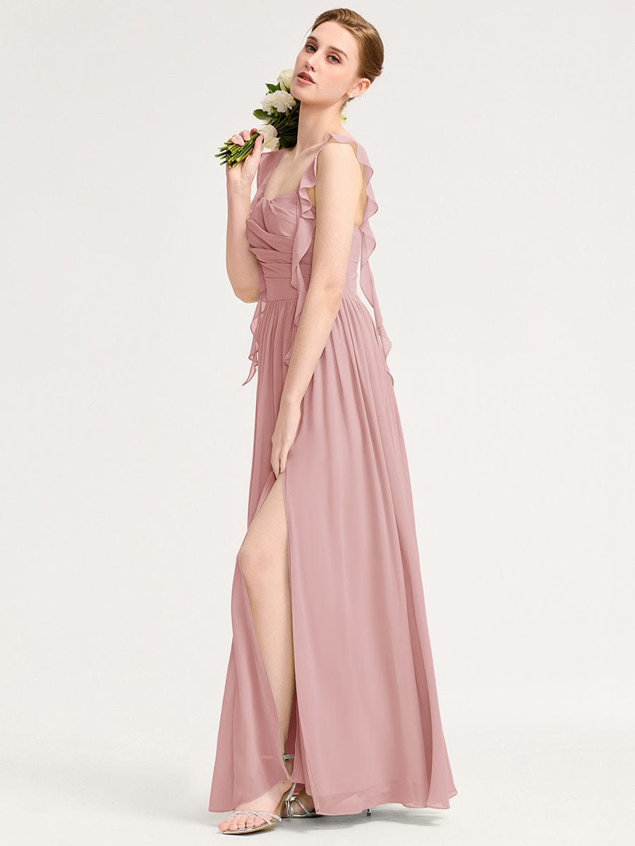 Flowing Ribbon Chiffon Bridesmaid dress #color_Dusty Rose