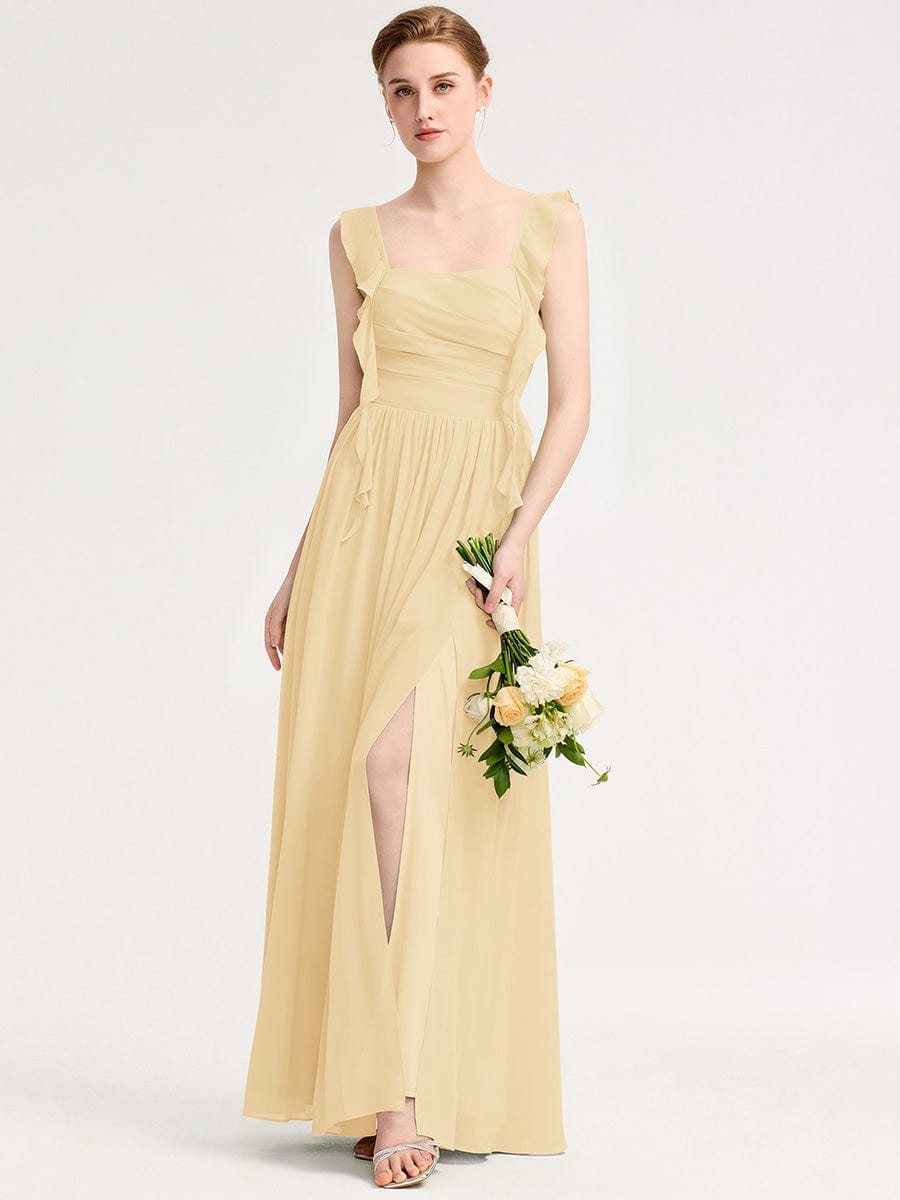 Flowing Ribbon Chiffon Bridesmaid dress #color_Yellow