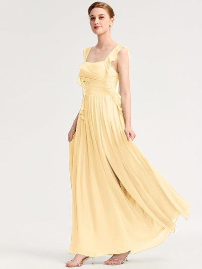 Flowing Ribbon Chiffon Bridesmaid dress #color_Yellow