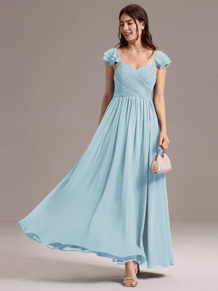 Chiffon A-Line Ruffles Cap Sleeve Bridesmaid Dress with Side Slit #color_Sky Blue