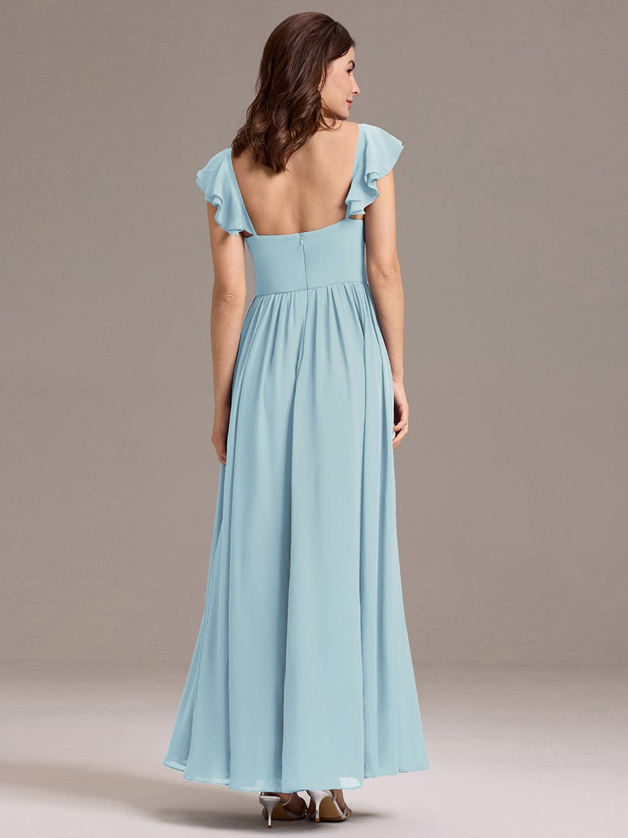 Chiffon A-Line Ruffles Cap Sleeve Bridesmaid Dress with Side Slit #color_Sky Blue