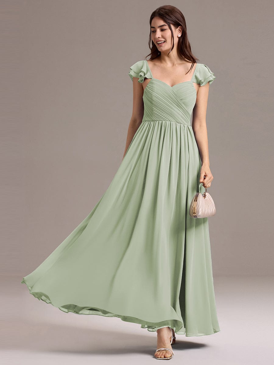 Chiffon A-Line Ruffles Cap Sleeve Bridesmaid Dress with Side Slit #color_Mint Green