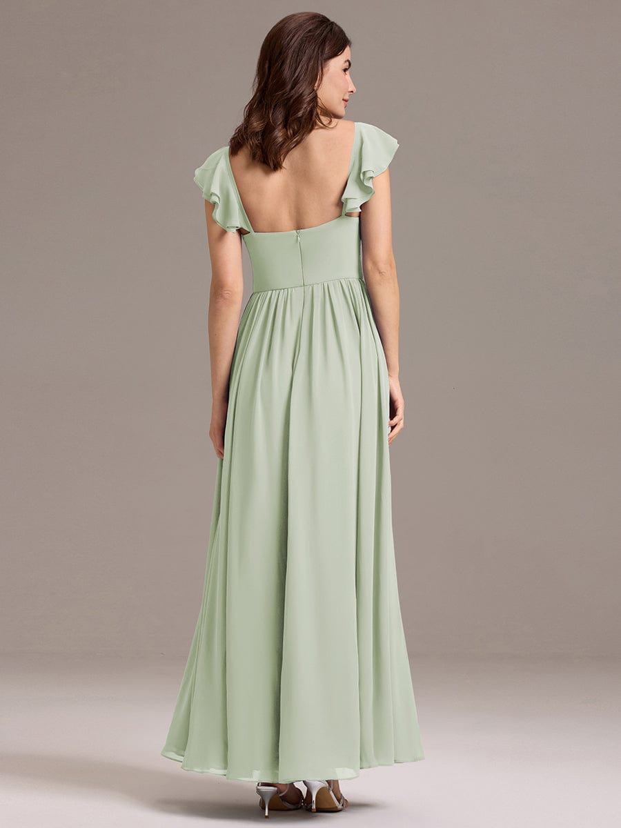 Chiffon A-Line Ruffles Cap Sleeve Bridesmaid Dress with Side Slit #color_Mint Green
