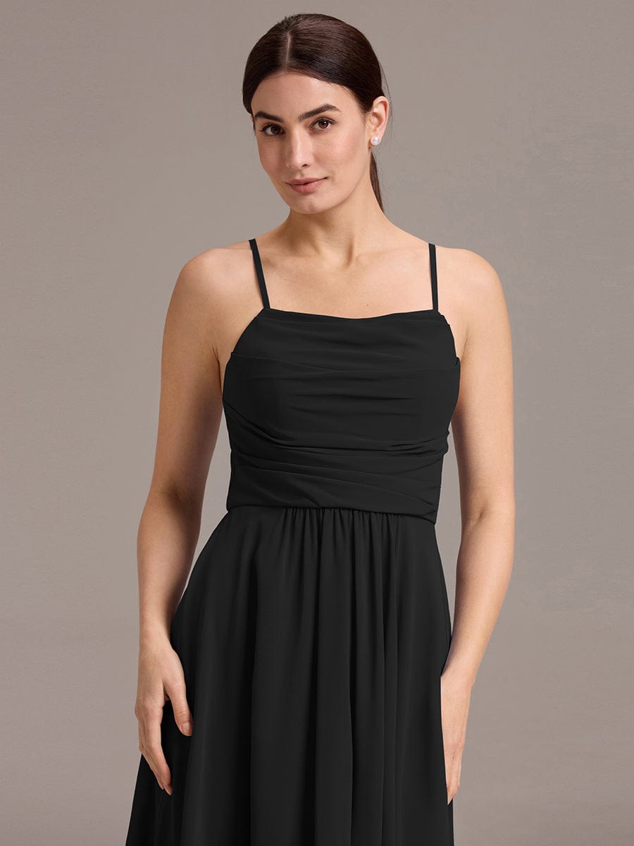 Asymmetrical Hem Strappy Chiffon A-Line Backless Bridesmaid Dress #color_Black