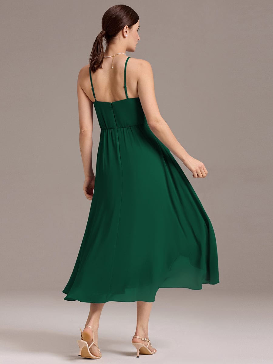 Asymmetrical Hem Strappy Chiffon A-Line Backless Bridesmaid Dress #color_Dark Green