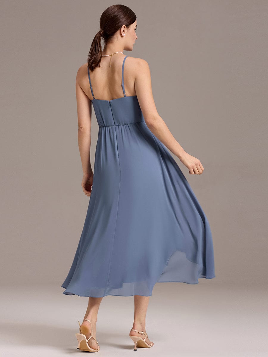 Asymmetrical Hem Strappy Chiffon A-Line Backless Bridesmaid Dress #color_Dusty Blue