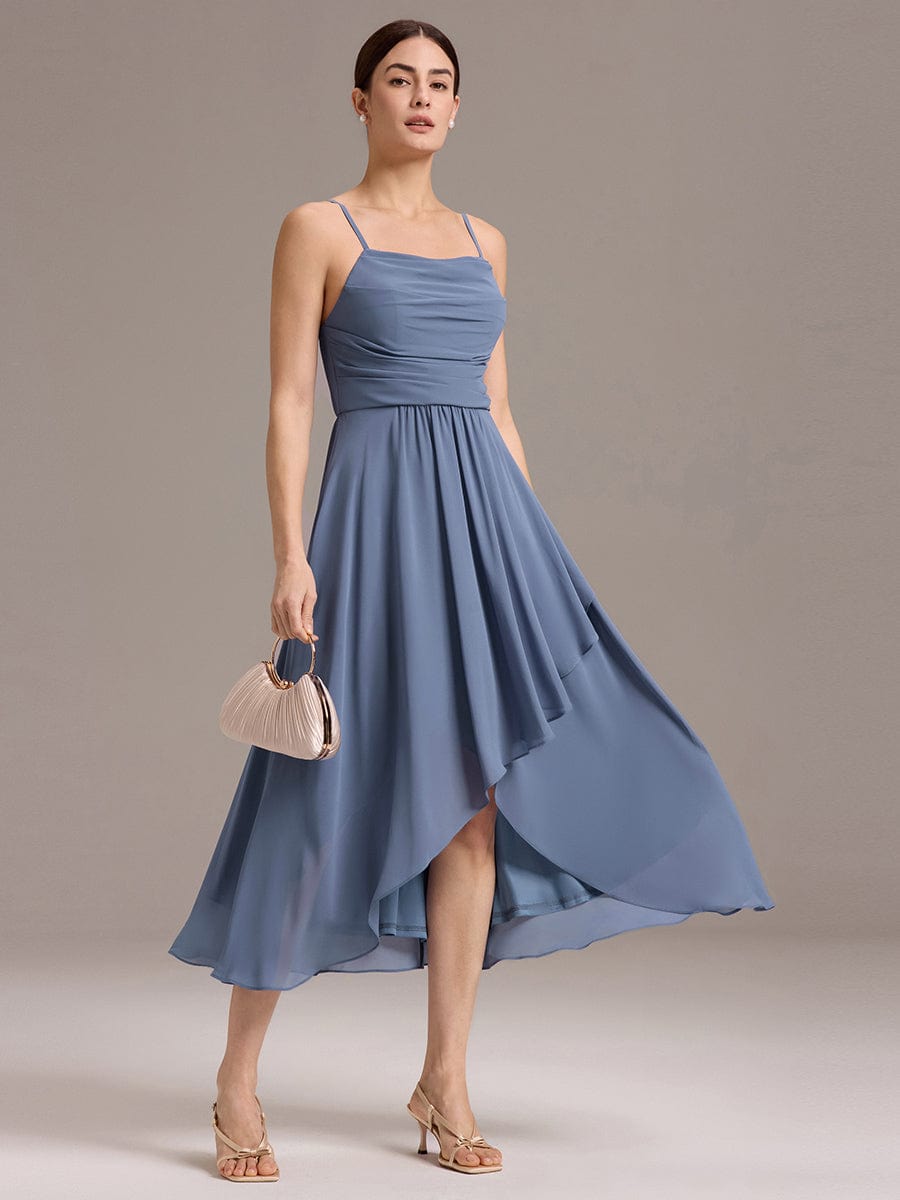 Asymmetrical Hem Strappy Chiffon A-Line Backless Bridesmaid Dress #color_Dusty Blue
