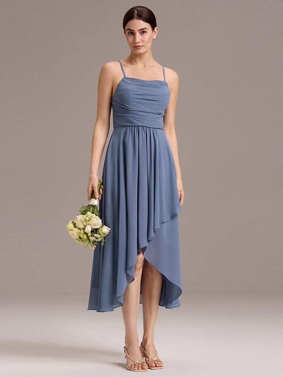 Asymmetrical Hem Strappy Chiffon A-Line Backless Bridesmaid Dress #color_Dusty Blue