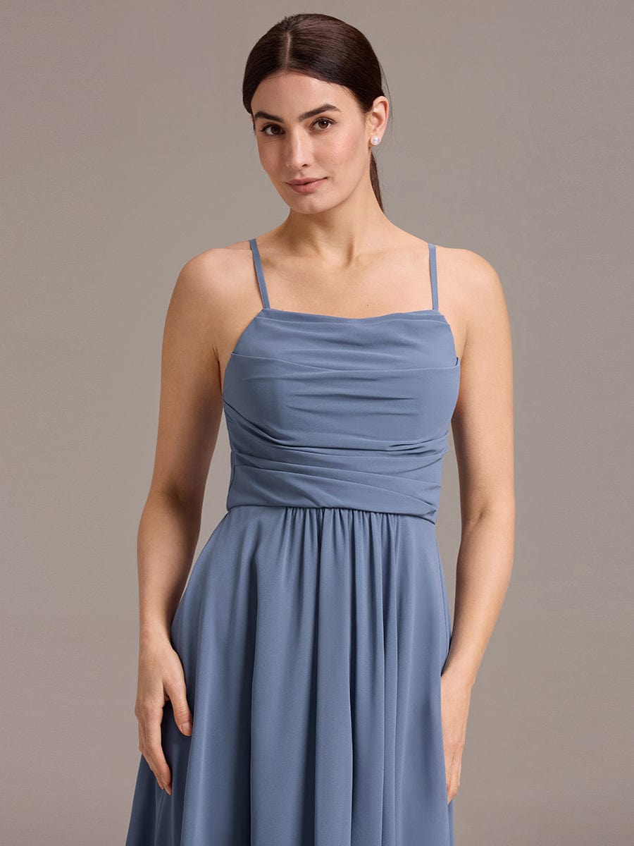 Asymmetrical Hem Strappy Chiffon A-Line Backless Bridesmaid Dress #color_Dusty Blue