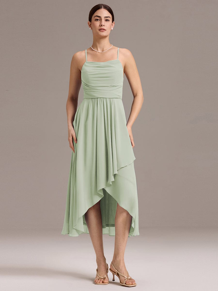 Asymmetrical Hem Strappy Chiffon A-Line Backless Bridesmaid Dress #color_Mint Green