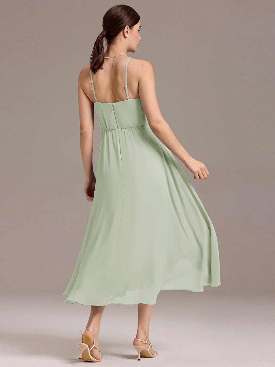 Asymmetrical Hem Strappy Chiffon A-Line Backless Bridesmaid Dress #color_Mint Green