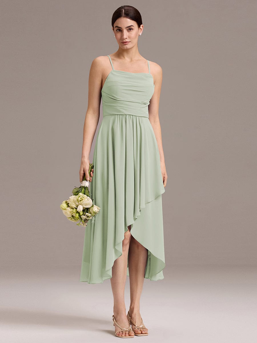 Asymmetrical Hem Strappy Chiffon A-Line Backless Bridesmaid Dress #color_Mint Green