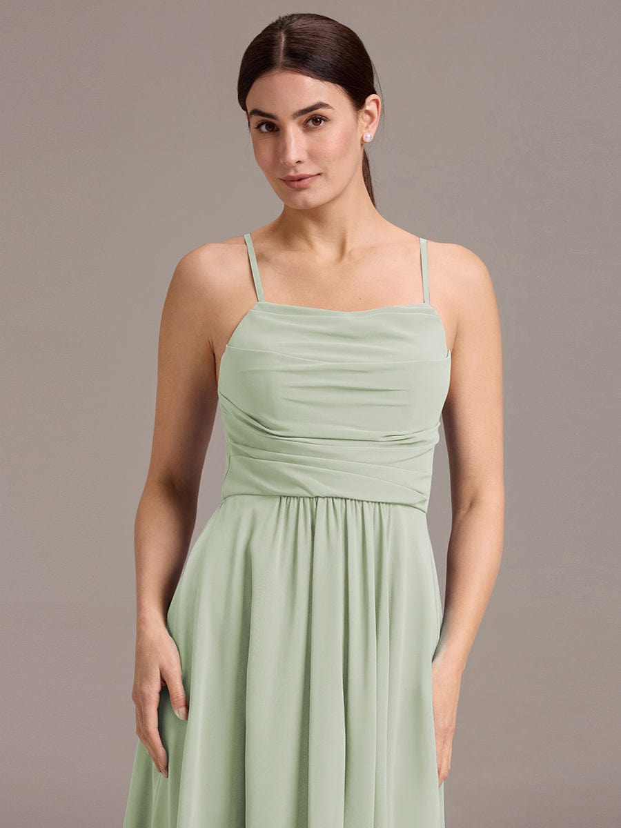 Asymmetrical Hem Strappy Chiffon A-Line Backless Bridesmaid Dress #color_Mint Green