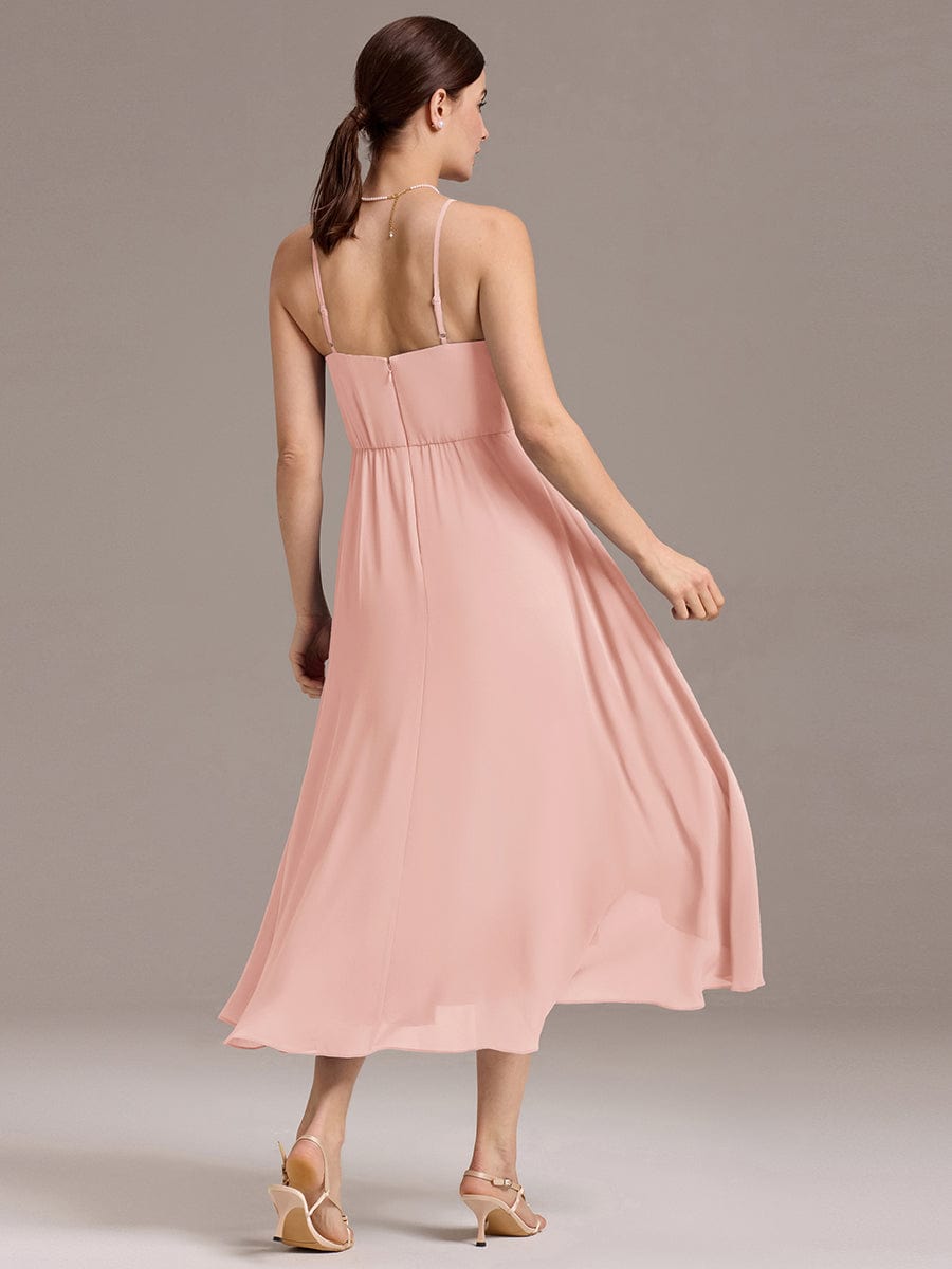 Asymmetrical Hem Strappy Chiffon A-Line Backless Bridesmaid Dress #color_Pink