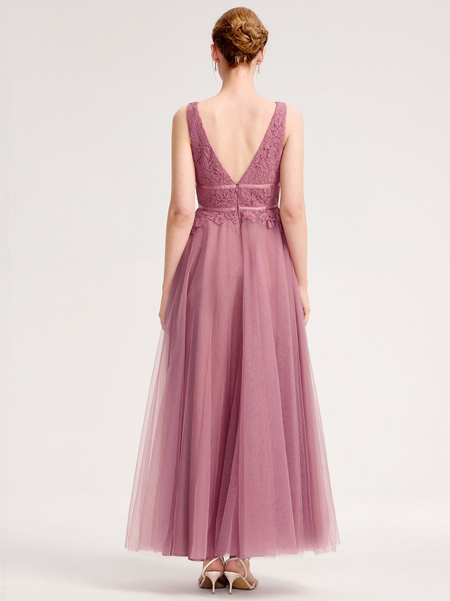 Applique Chiffon Sleeveless Bridesmaid Dress #color_Purple Orchid