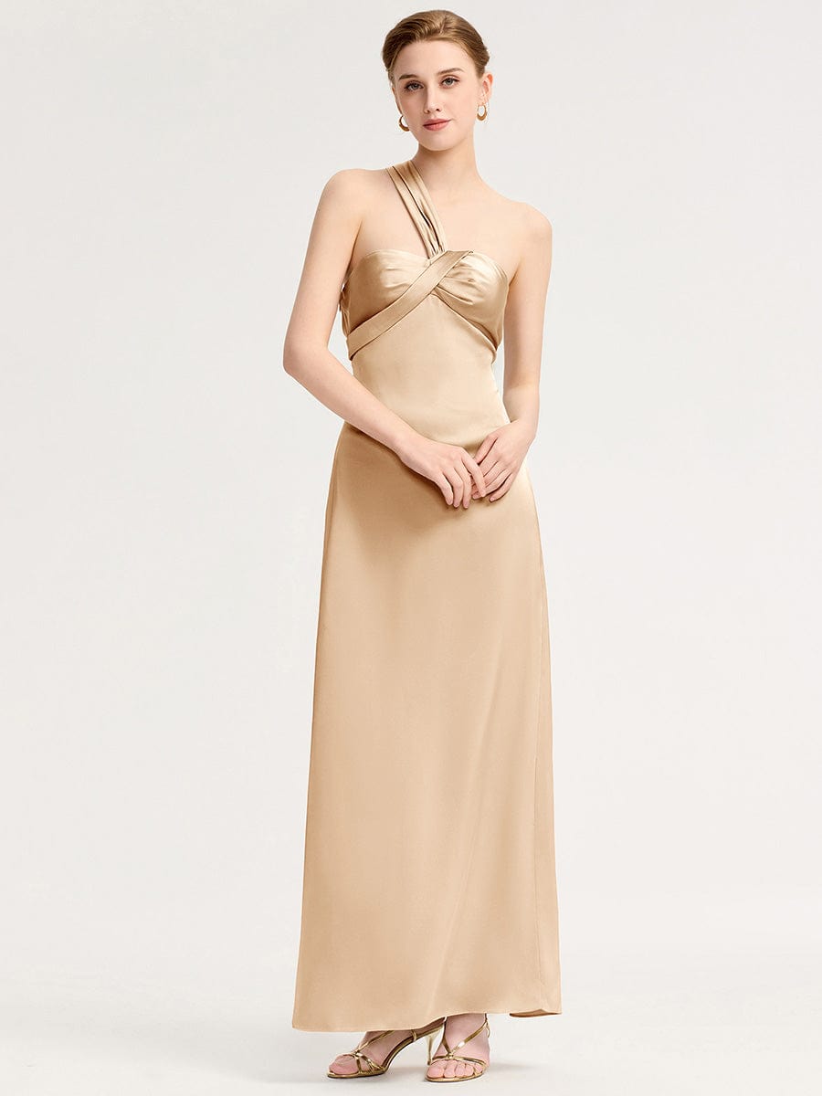 Twist Knot Satin Mermaid Bridesmaid dress #color_Champagne