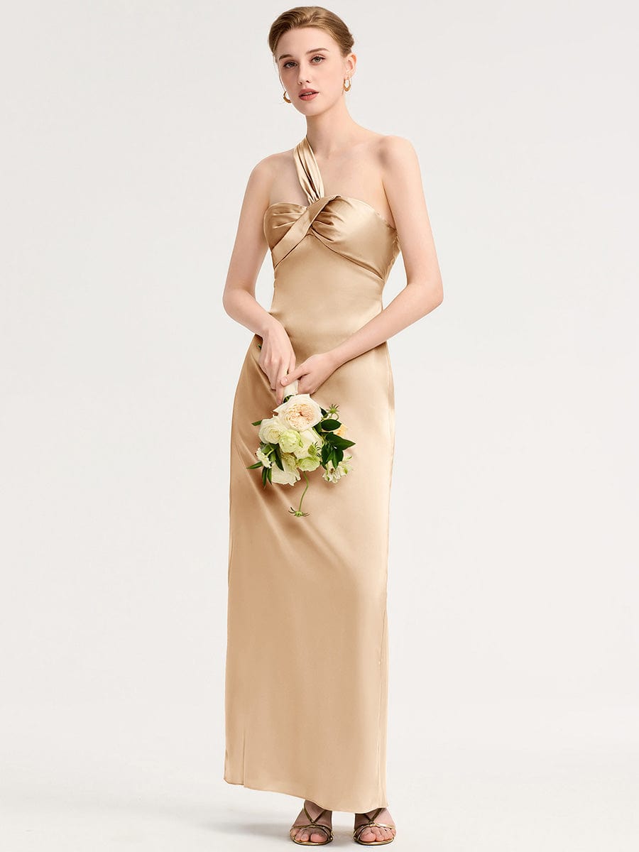 Twist Knot Satin Mermaid Bridesmaid dress #color_Champagne