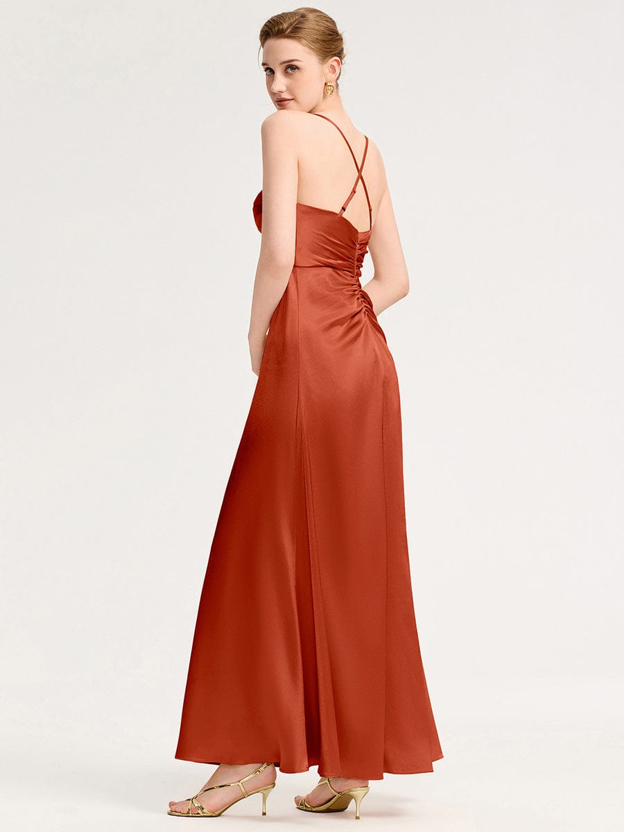 Backless Satin Bridesmaid dress #color_Burnt Orange