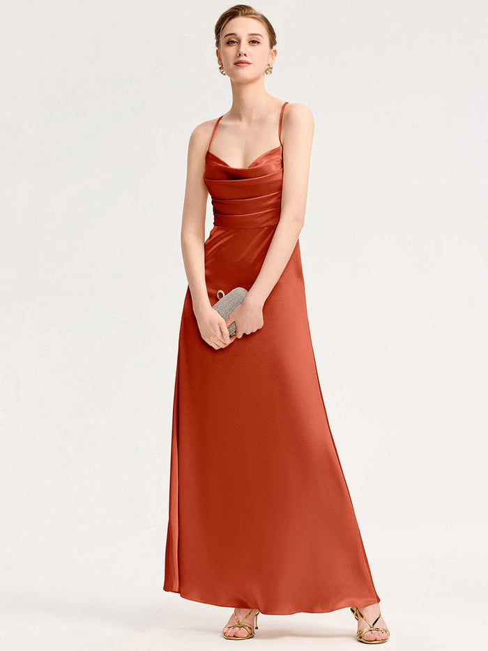 Halter Pleated Backless Satin Bridesmaid Dresses with Slit main image 1