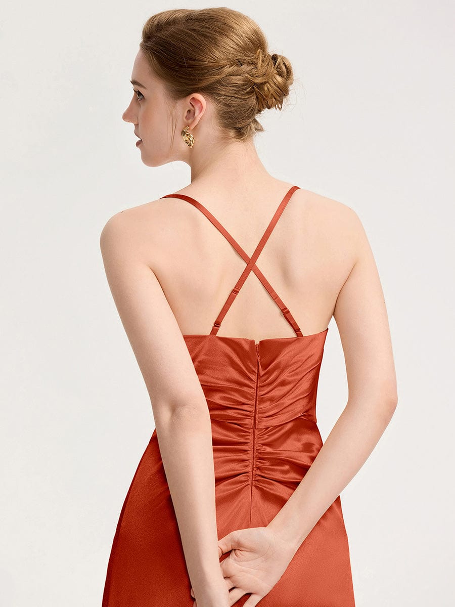 Backless Satin Bridesmaid dress #color_Burnt Orange