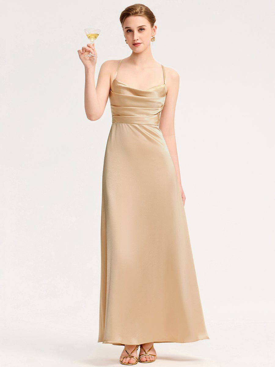 Elegant Satin Straight Neck Side Slit Papaya Long Bridesmaid Dresses Online, BG620