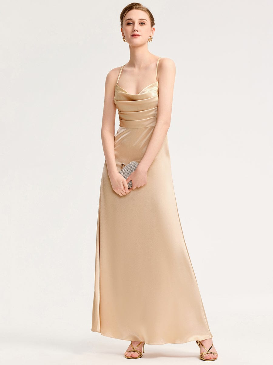 Backless Satin Bridesmaid dress #color_Champagne
