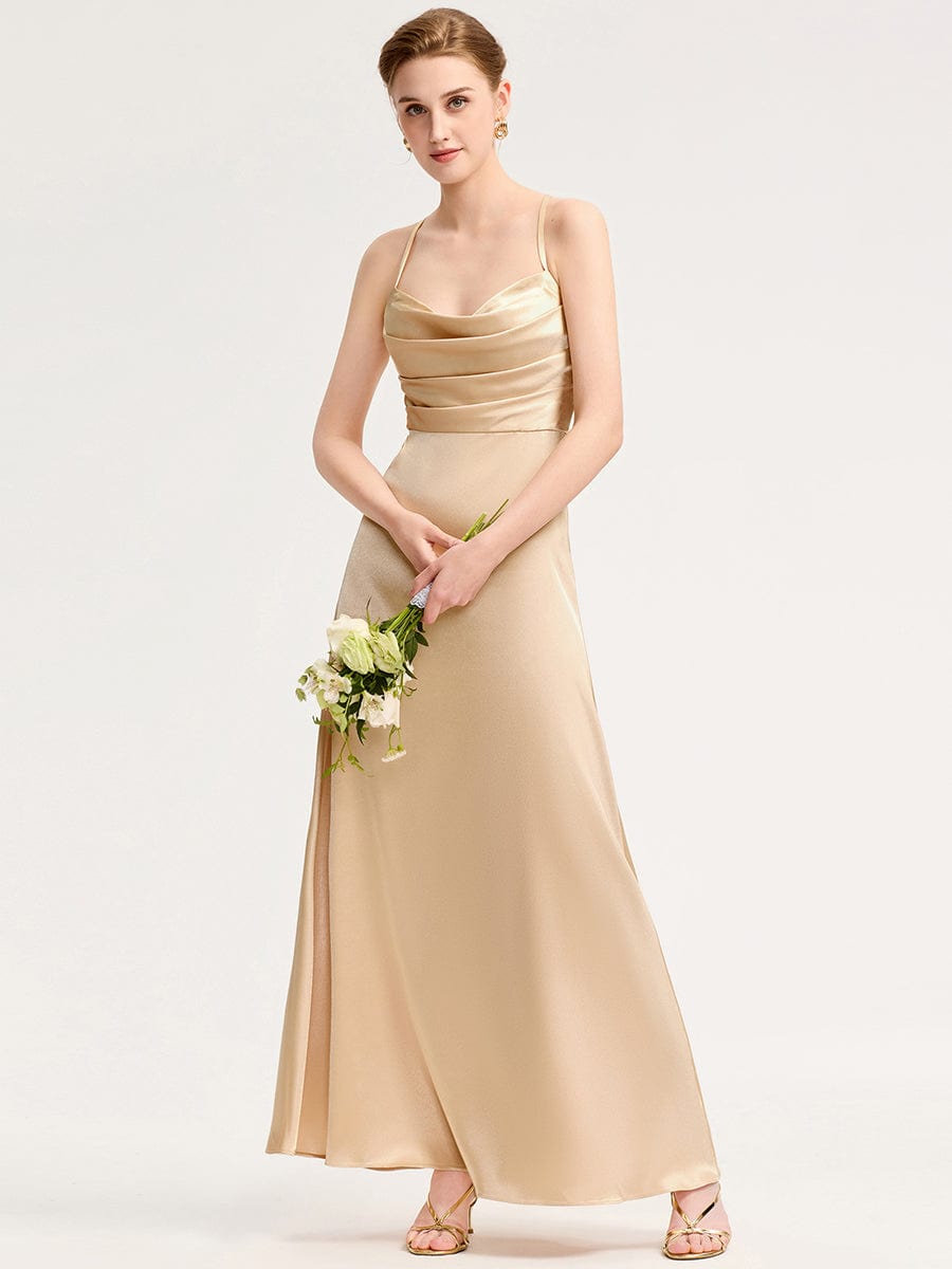 Backless Satin Bridesmaid dress #color_Champagne