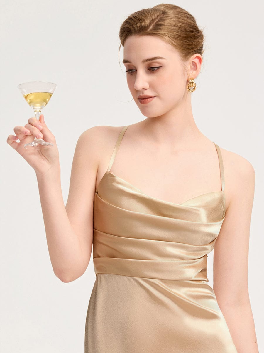 Backless Satin Bridesmaid dress #color_Champagne