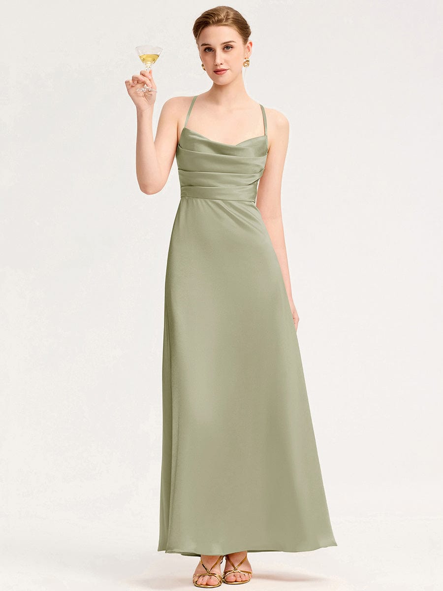 Backless Satin Bridesmaid dress #color_Sage Green