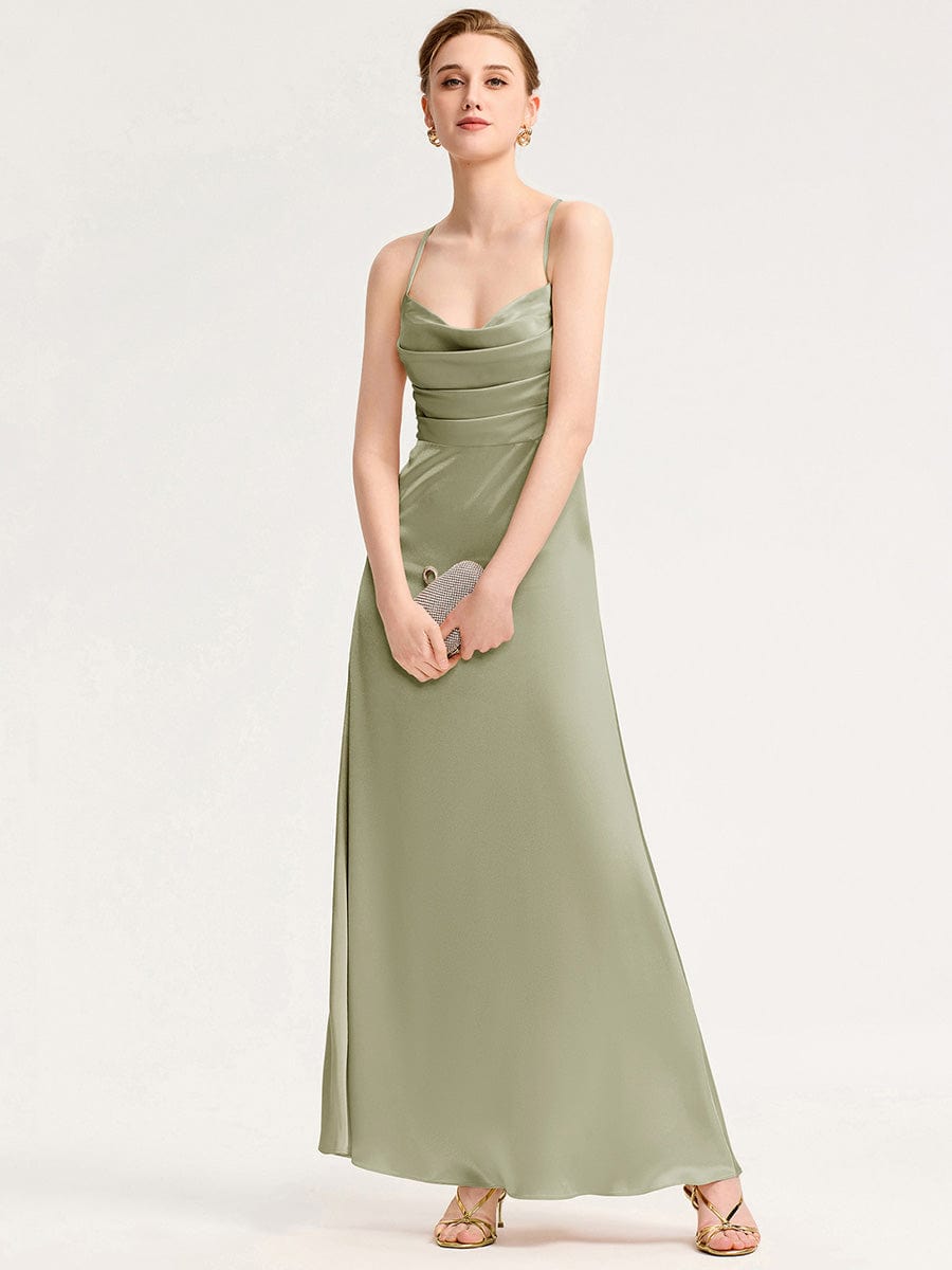 Backless Satin Bridesmaid dress #color_Sage Green